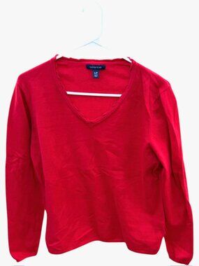 Lands' End Red Long Sleeve V-Neck Lightweight Sweater